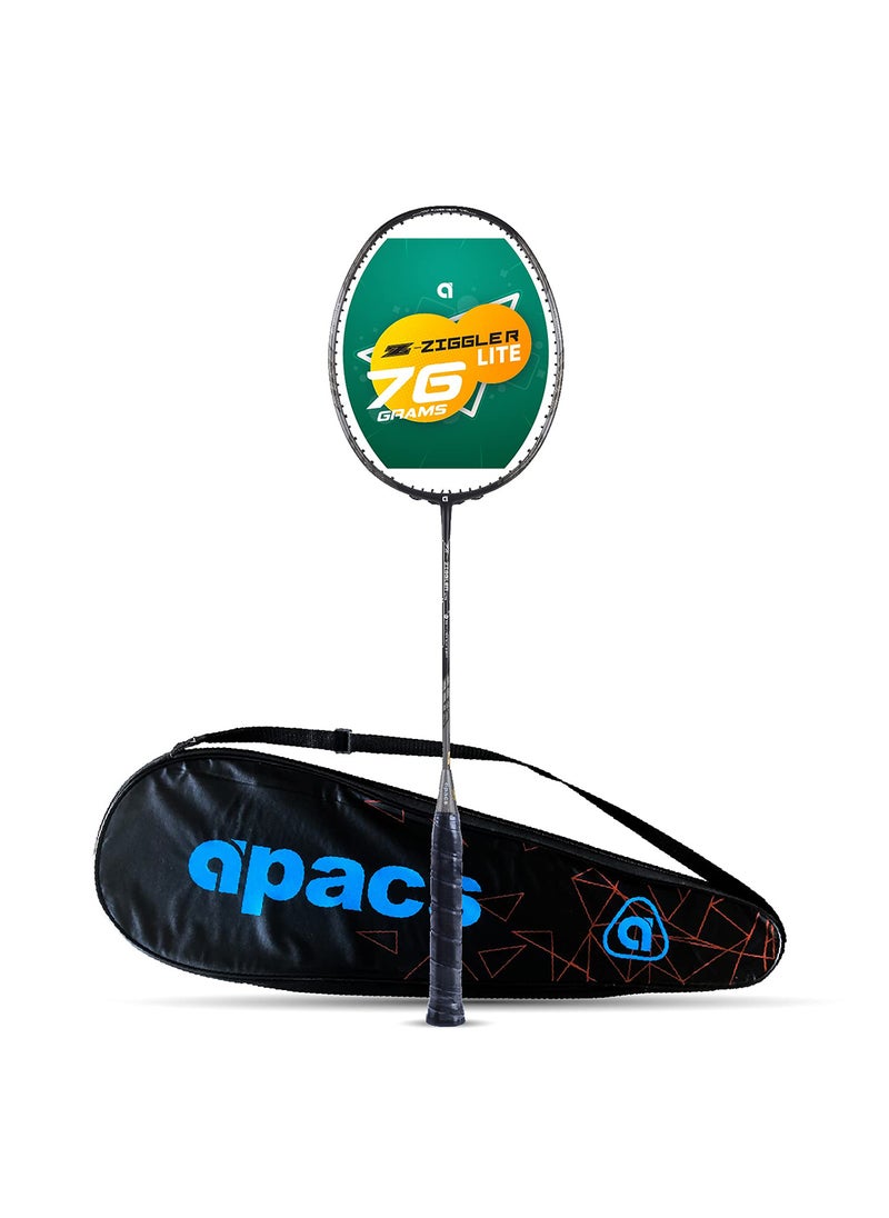 APACS Z-Ziggler Lite (33 LBS, 76g & 6.2 mm Slim Shaft) Unstrung Badminton Racket | Graphite | Grip Size : 3 3/8 inches