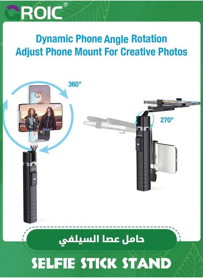 Black 40'' Lighted Selfie Stick Stand, Lightweight Phone Tripod, Wireless Bluetooth Remote, Ultra Stable 4 Legs Travel 3 Onboard Light Modes, Compatible with iPhone & Android