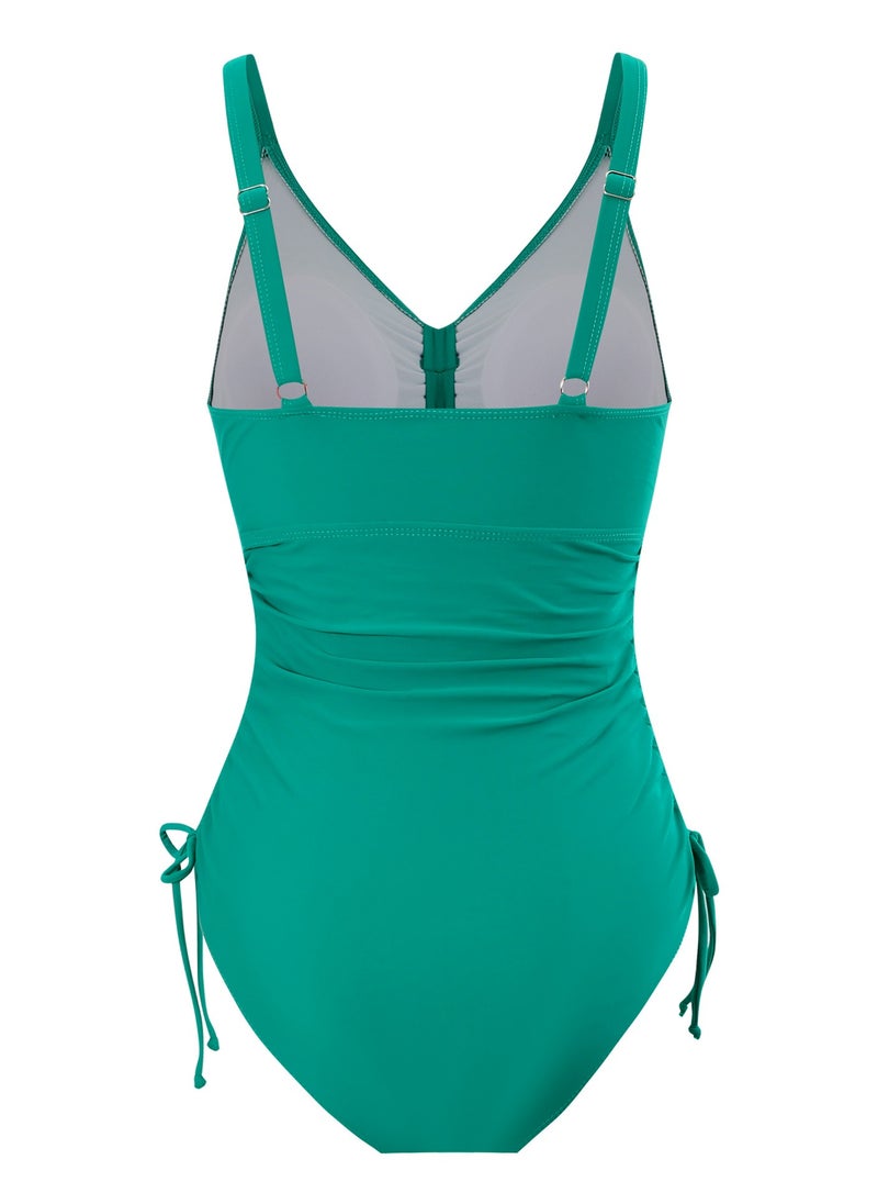 Women's One Piece Drawstring Swimsuit Halter Neck Bathing Suits Green