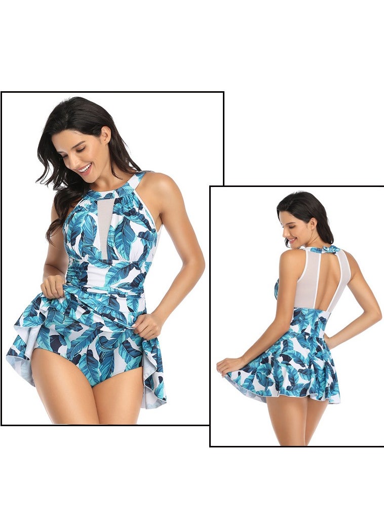 Womens Printed Swimsuits Tummy Control Swim Dress One Piece Swimwear Bathing Suits