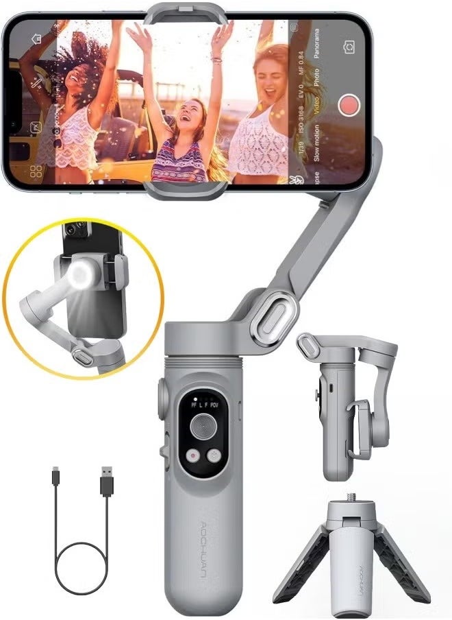 Smart X 3-Axis Foldable Handheld Gimbal Stabilizer with Fill Light For Smart Phone Action Camera