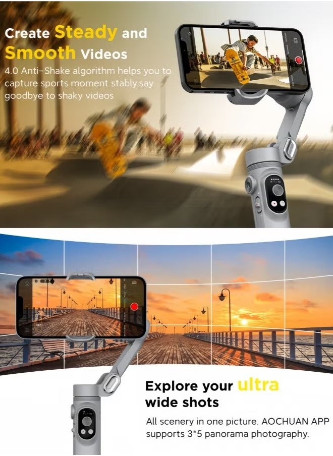 Smart X 3-Axis Foldable Handheld Gimbal Stabilizer with Fill Light For Smart Phone Action Camera