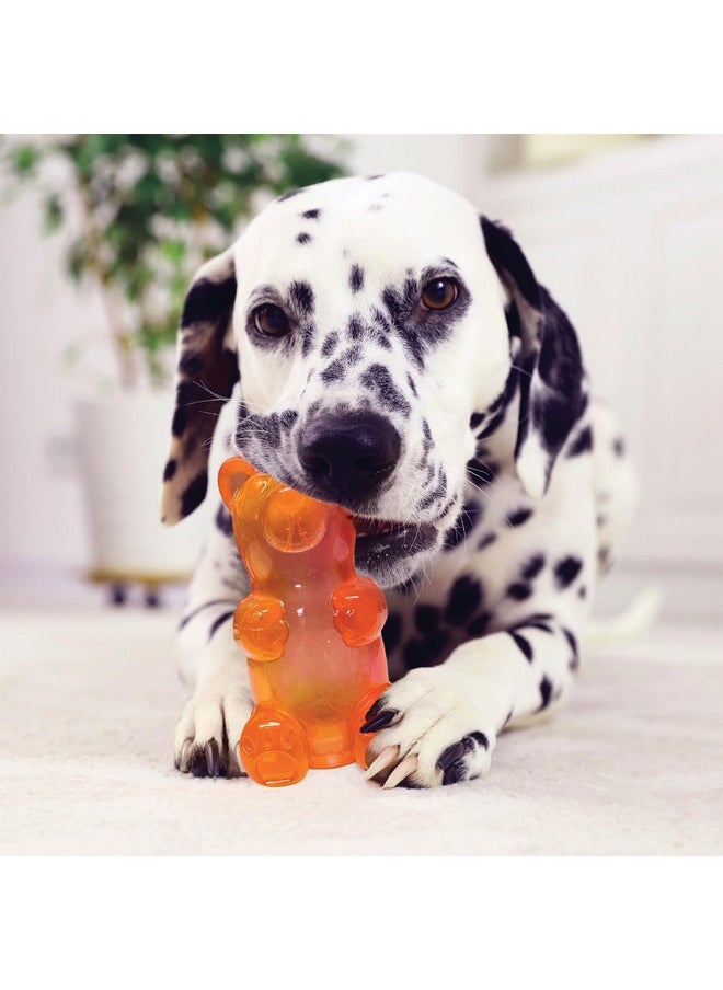 Spunky Bear Interactive Squeaky Dog Toys - Gummy Bear Shape, Crazy Bounce, Dishwasher-Safe, Assorted Neon Colors- Large