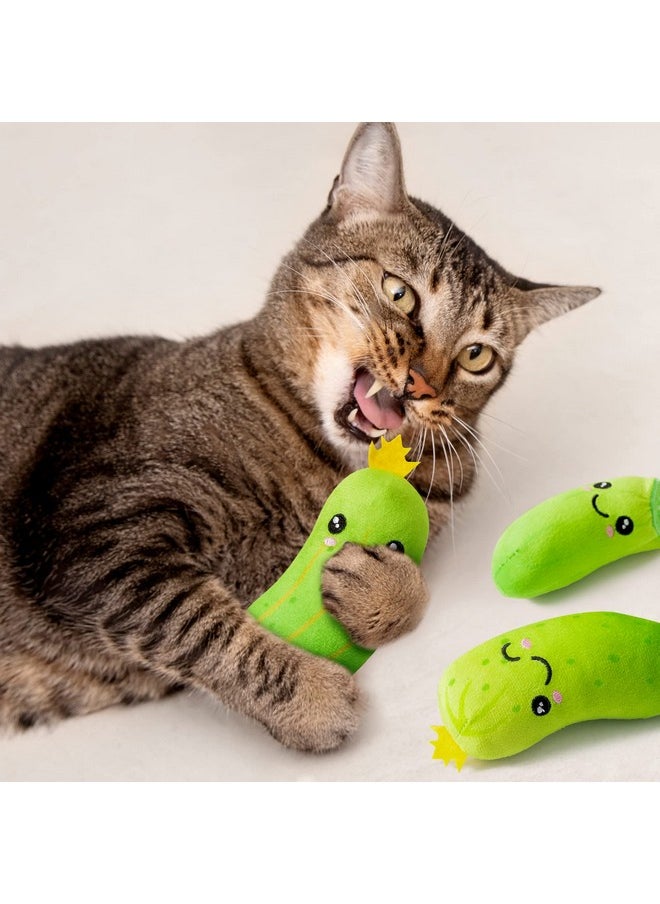 5Pcs Pickle Cat Toys, Kitten Catnip Toys For Cat Lover Gifts, Indoor Cat Chew Bite Kick Plush Cucumber Catmint Kitten Toys Supplies Interactive Cat Toy With Cute Expression For Pet Presents