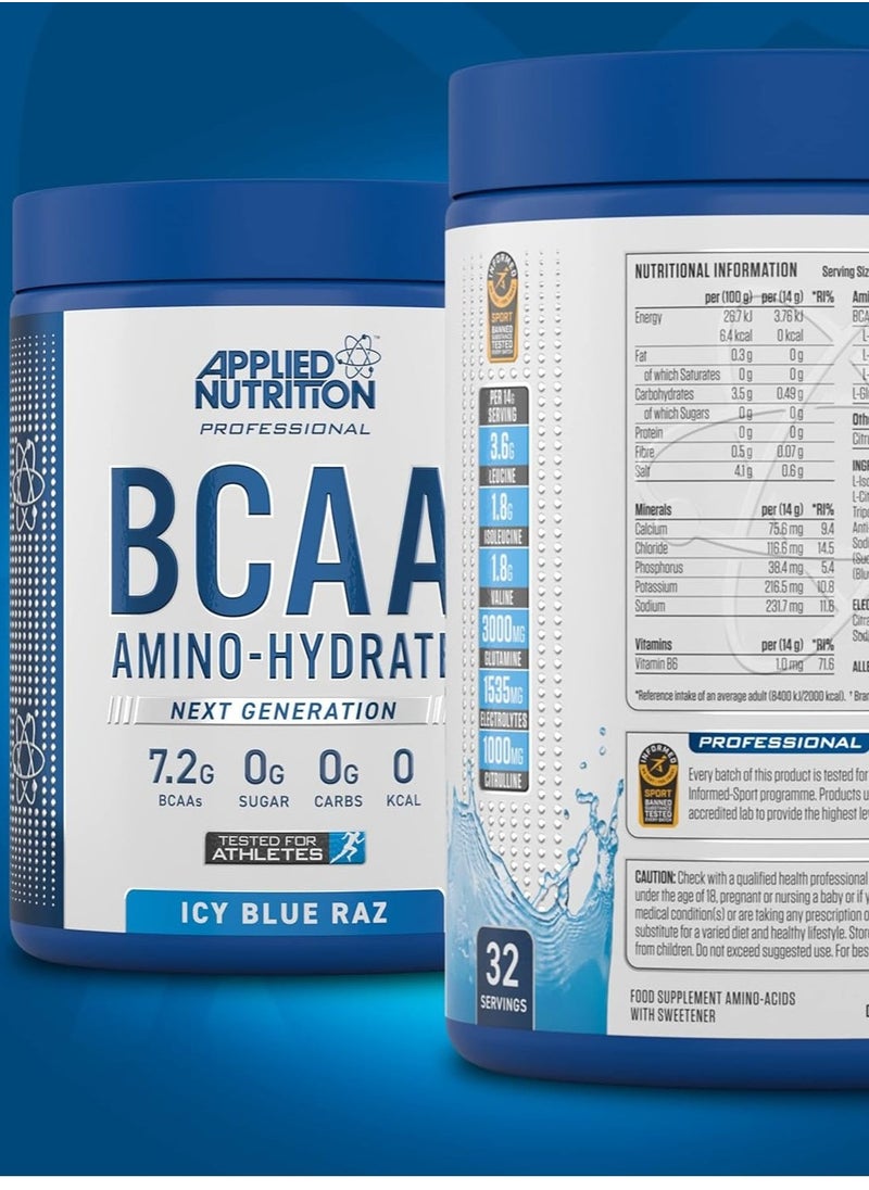 Applied Nutrition Bcaa Amino Hydrate, Icy Blue Raz Flavor, 450G, 32 Serving