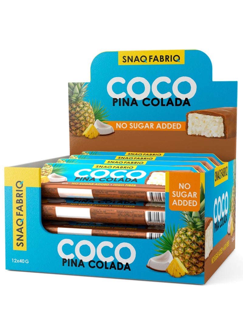 Coco Bar Pina Colada Flavor No Sugar Added and High Fiber 12x40g