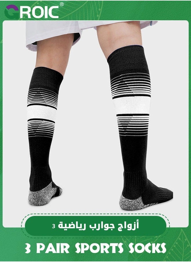3 Pair Elite Football Socks, Athletic Socks with 3D Ankle Protection, Basketball & Running Compression Cushion Sport Soccer Unisex