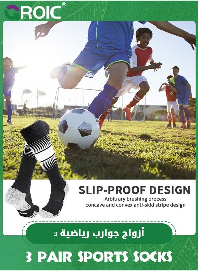3 Pair Elite Football Socks, Athletic Socks with 3D Ankle Protection, Basketball & Running Compression Cushion Sport Soccer Unisex