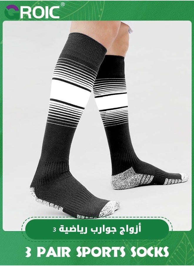 3 Pair Elite Football Socks, Athletic Socks with 3D Ankle Protection, Basketball & Running Compression Cushion Sport Soccer Unisex