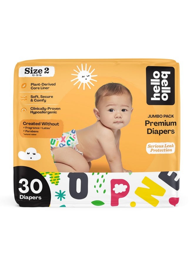 Premium Baby Diapers Size 2 I 30 Count Of Disposable, Extra-Absorbent, Hypoallergenic Baby Diapers With Snug And Comfort Fit I Alphabet Soup