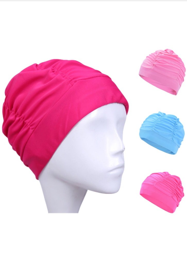 Swim Cap Women for Long Hair 3PCS, Comfortable Large Size Non-Slip Fashionable Silicone Swim Caps