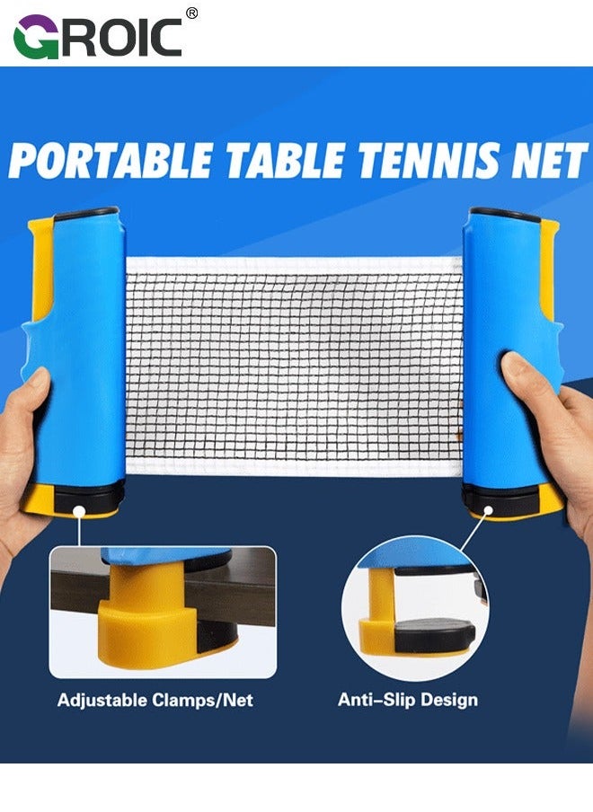 Portable Ping Pong Net Stes with 3Pcs 3-Star Ball, All-in-One Retractable Table Tennis Up to 70