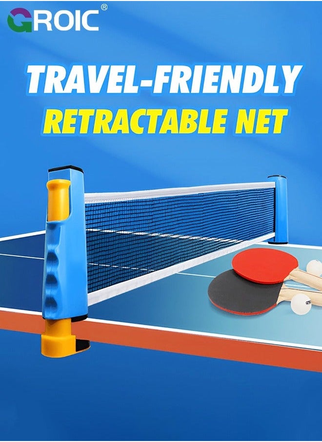 Portable Ping Pong Net Stes with 3Pcs 3-Star Ball, All-in-One Retractable Table Tennis Up to 70