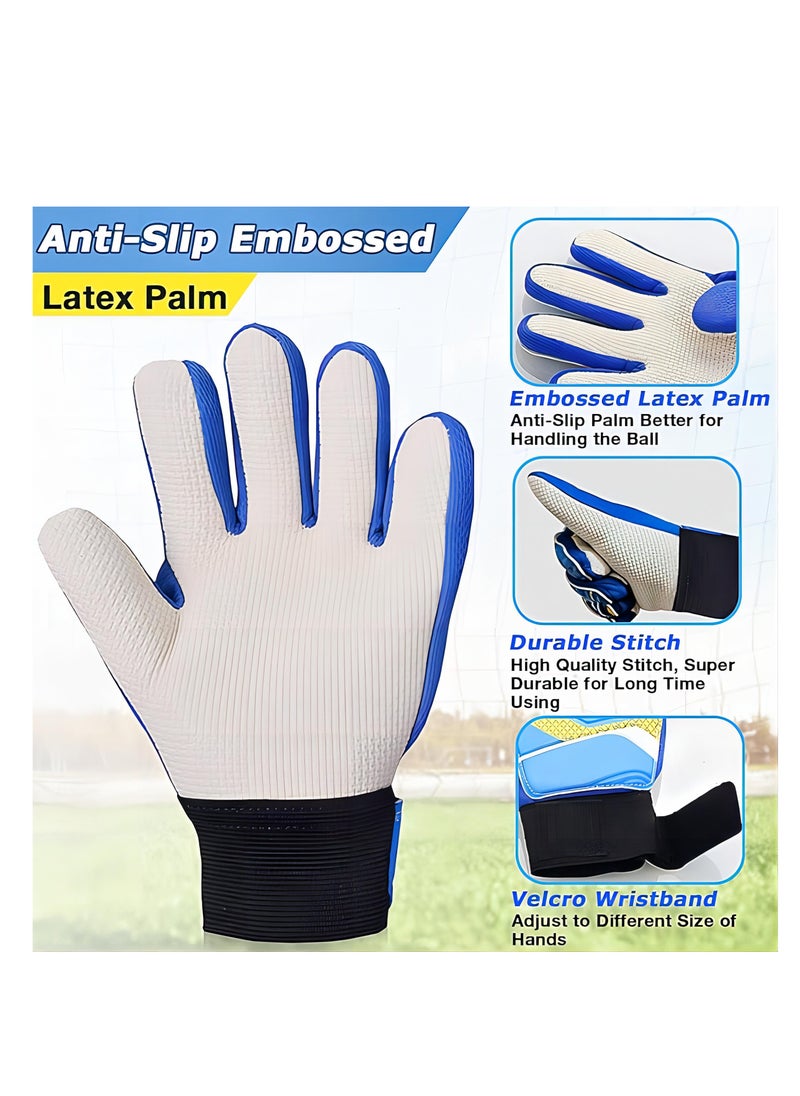 Youth Goalkeeper Soccer Gloves - Anti-Slip Latex Palm, Soft PU Back, Embossed Design for Kids and Teens
