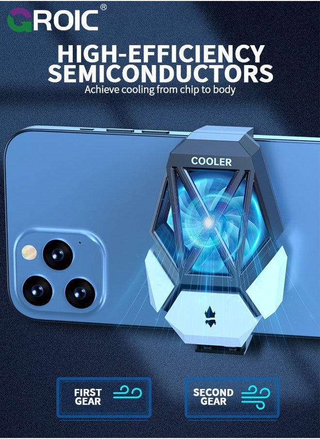 Phone Cooler for Live Streaming, Mobile Gaming Cooling Fan, Fast Cell Refrigerator with RGB Lighting