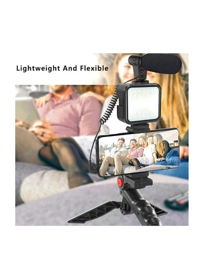 Vlogging Studio Kit: Mobile Phone Holder + Hand Grip/Mini Tripod, Compatible with Smartphones for TikTok, YouTube, Live Streaming, Includes 