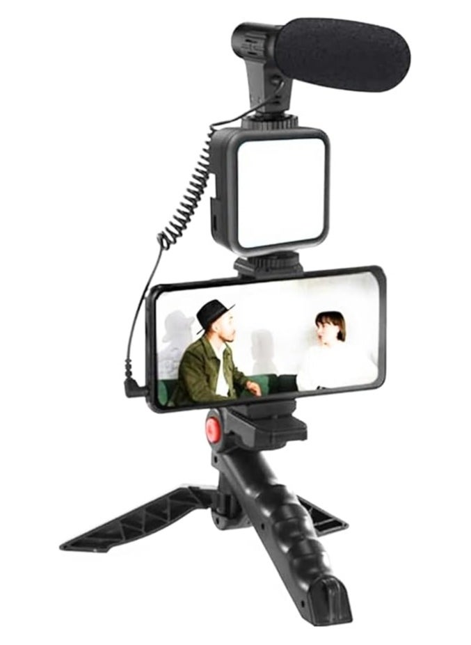 Vlogging Studio Kit: Mobile Phone Holder + Hand Grip/Mini Tripod, Compatible with Smartphones for TikTok, YouTube, Live Streaming, Includes 