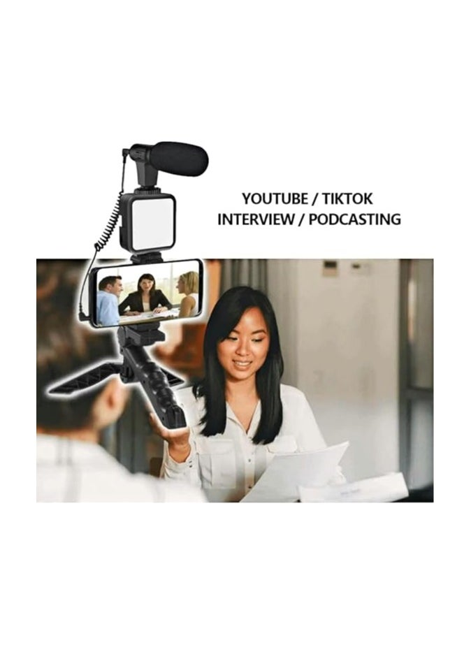 Vlogging Studio Kit: Mobile Phone Holder + Hand Grip/Mini Tripod, Compatible with Smartphones for TikTok, YouTube, Live Streaming, Includes 