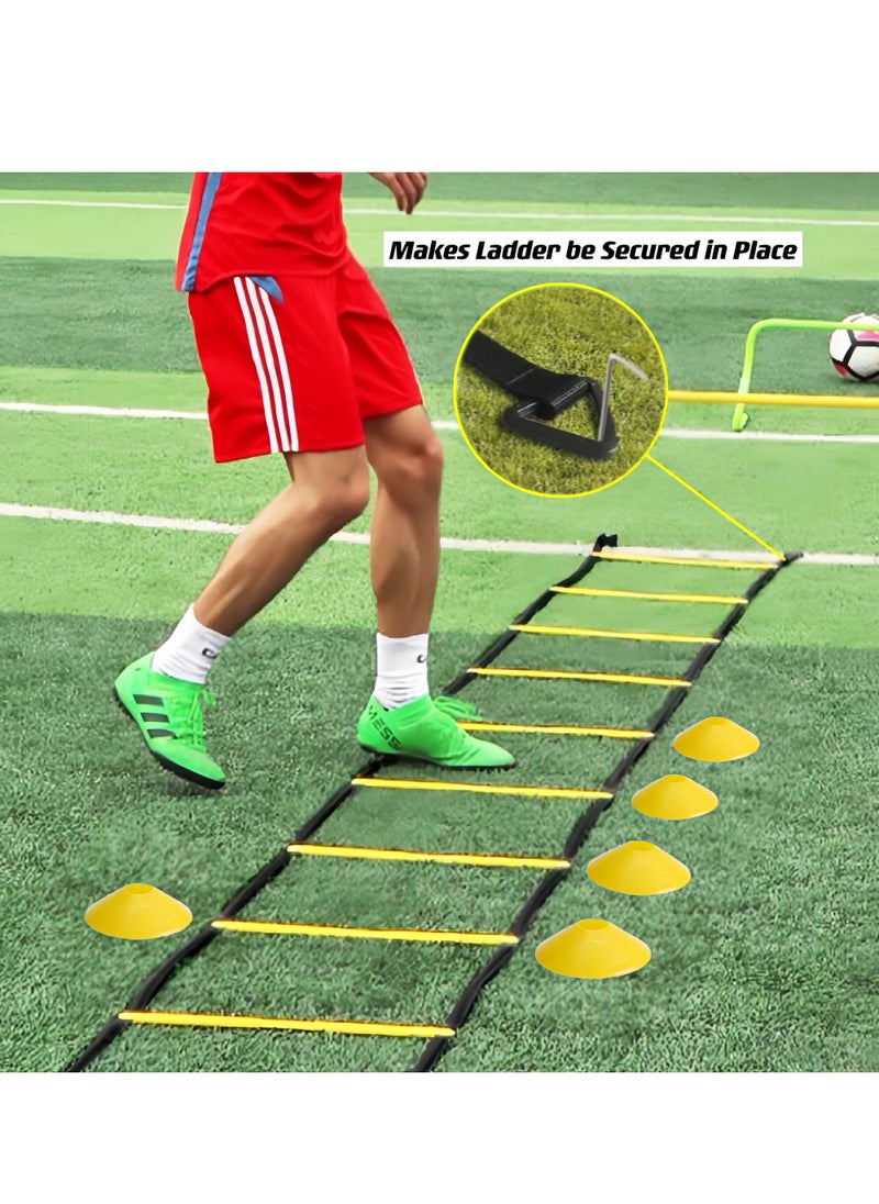 Speed Agility Training Kit Agility Ladder 12 Rungs with Carrying Bag 12 Cones, Improve Footwork and Athletic Performance Balance Training, Premium Set for Soccer Football Boxing