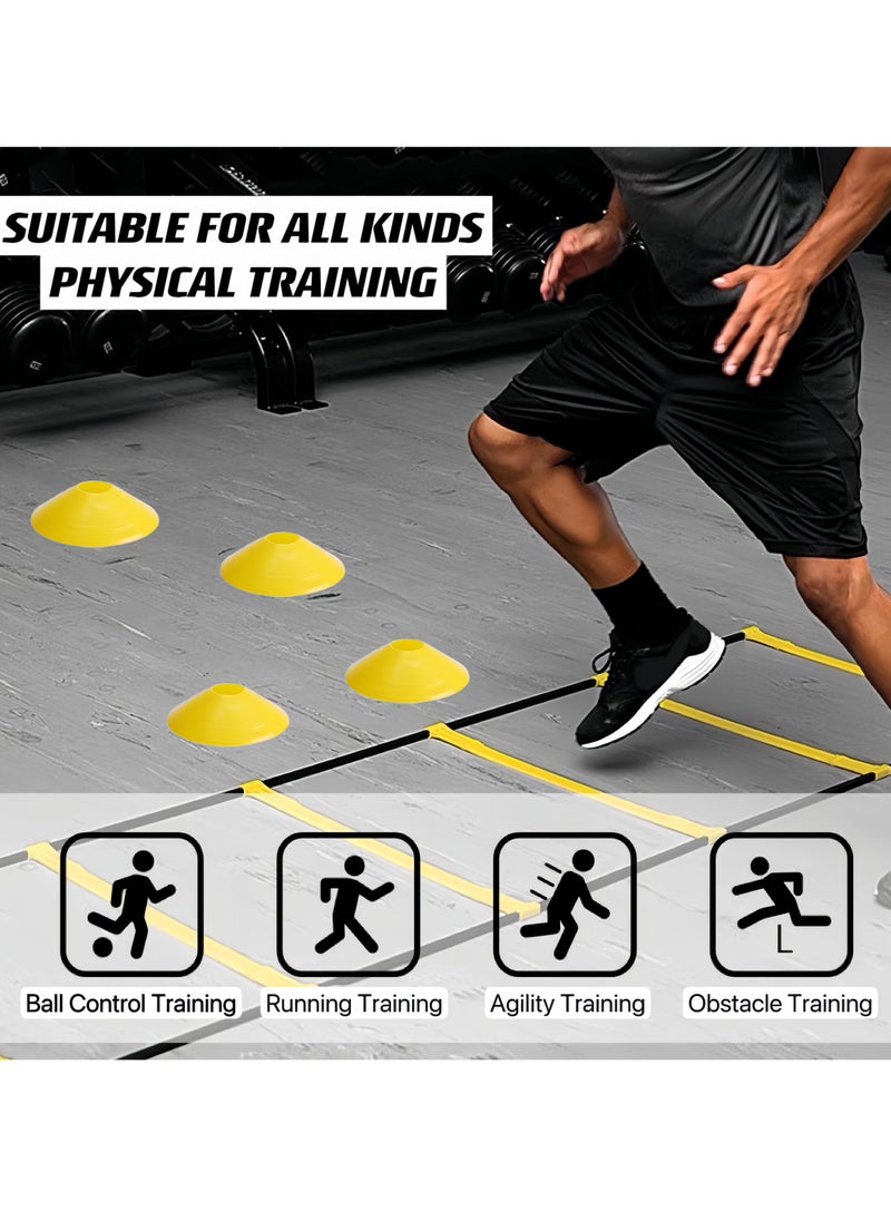 Speed Agility Training Kit Agility Ladder 12 Rungs with Carrying Bag 12 Cones, Improve Footwork and Athletic Performance Balance Training, Premium Set for Soccer Football Boxing