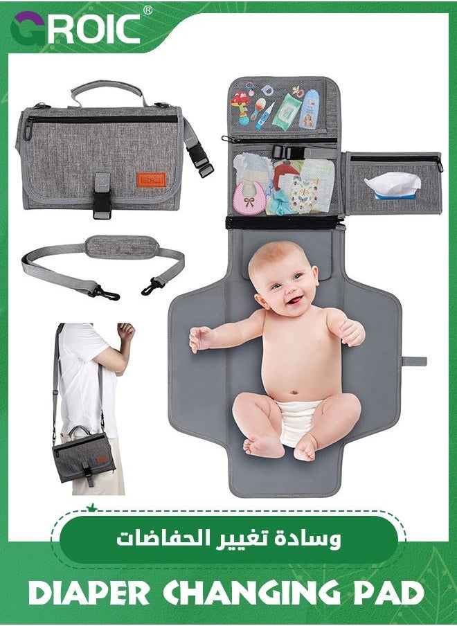 Portable Diaper Changing Pad, Baby Mat with Smart Wipes Pocket, Waterproof Station Kit, for Shower, Travel, Walking