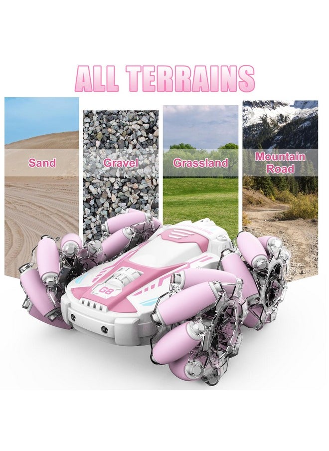 Remote Control Car, Rc Cars Stunt Car Toy, 4Wd 2.4Ghz Double Sided 360° Rotating Rc Car With Cool Light And Music, Kids Xmas Toy Cars For Boys/Girls (Pink)