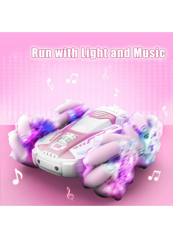 Remote Control Car, Rc Cars Stunt Car Toy, 4Wd 2.4Ghz Double Sided 360° Rotating Rc Car With Cool Light And Music, Kids Xmas Toy Cars For Boys/Girls (Pink)