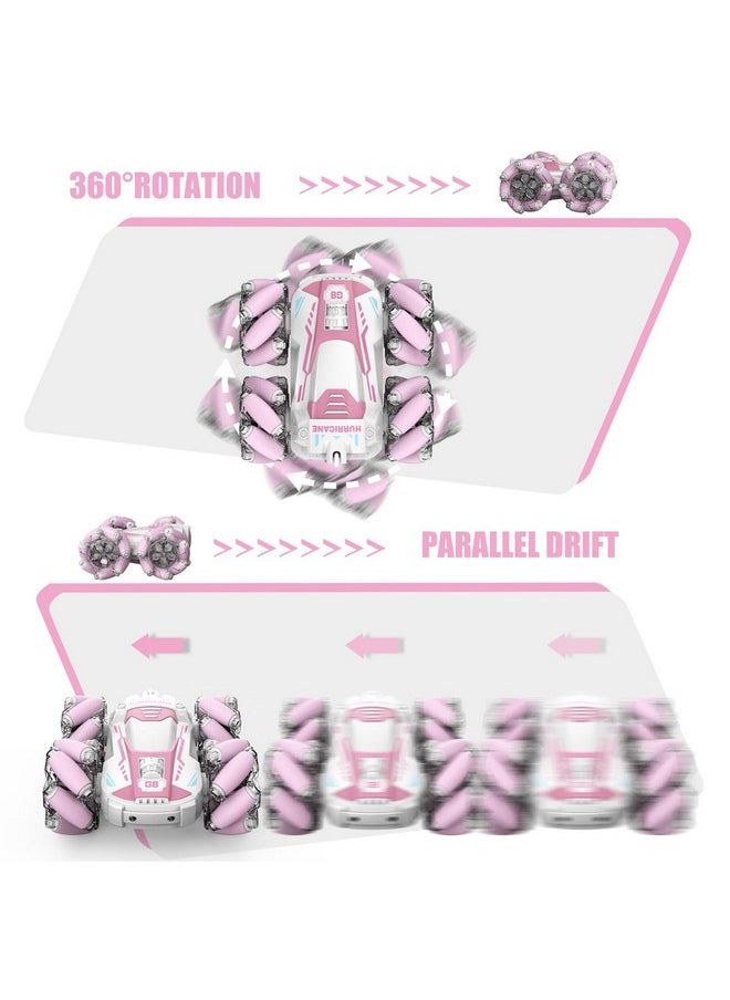 Remote Control Car, Rc Cars Stunt Car Toy, 4Wd 2.4Ghz Double Sided 360° Rotating Rc Car With Cool Light And Music, Kids Xmas Toy Cars For Boys/Girls (Pink)