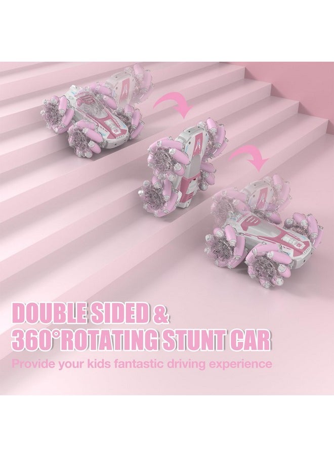 Remote Control Car, Rc Cars Stunt Car Toy, 4Wd 2.4Ghz Double Sided 360° Rotating Rc Car With Cool Light And Music, Kids Xmas Toy Cars For Boys/Girls (Pink)