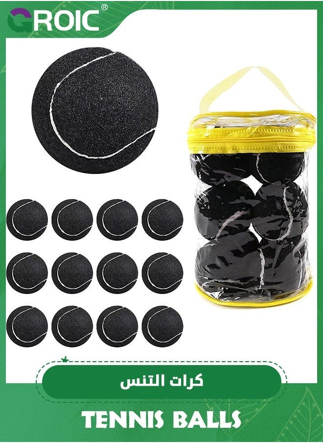 12 Pack Tennis Balls, Durable Pressurized Balls Black Felt Training High Bounce Practice Professional for Beginners or Pets