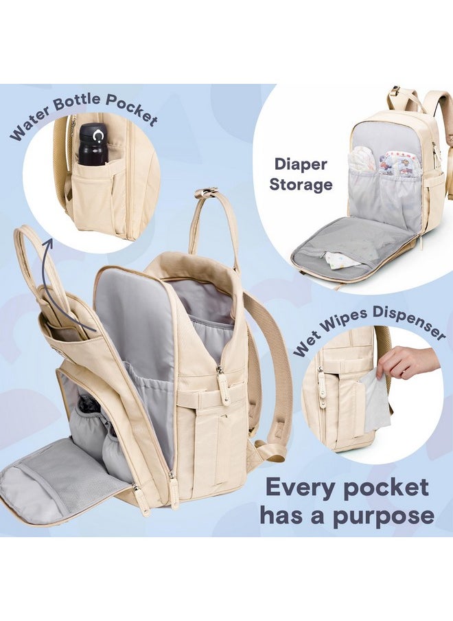 Diaper Bag Backpack, Multifunction Travel Pack Maternity Baby Changing Bags, Large Capacity, Waterproof, Beige