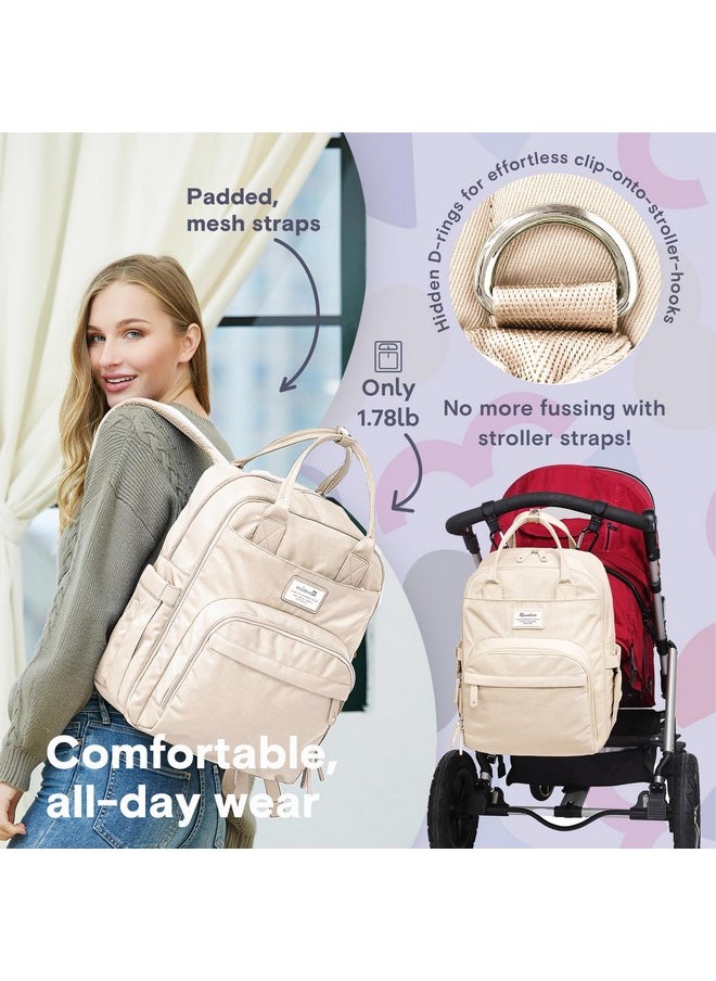 Diaper Bag Backpack, Multifunction Travel Pack Maternity Baby Changing Bags, Large Capacity, Waterproof, Beige