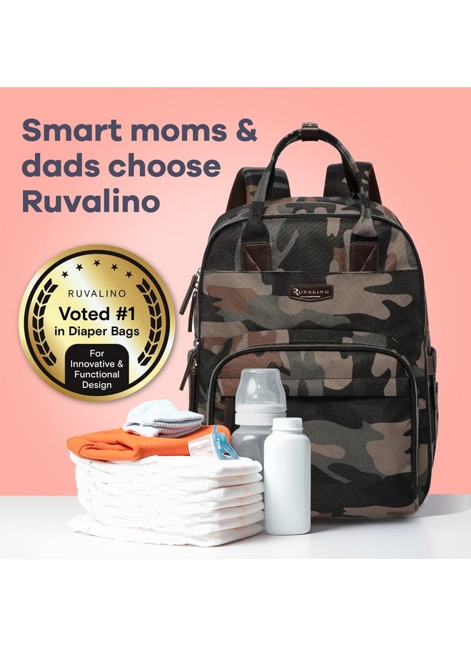 Diaper Bag Backpack - Multifunction Waterproof Travel Backpack, Maternity Baby Bag With Changing Pad & Stroller Ring & Pacifier Case, Green Camo