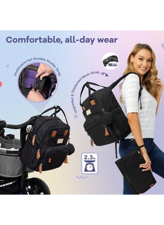 Diaper Bag Backpack, Multifunction Travel Pack Maternity Baby Changing Bags, Large Capacity, Waterproof, Black