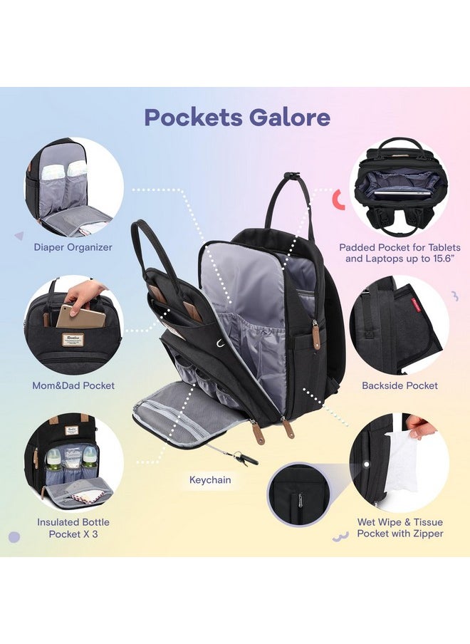 Diaper Bag Backpack, Multifunction Travel Pack Maternity Baby Changing Bags, Large Capacity, Waterproof, Black