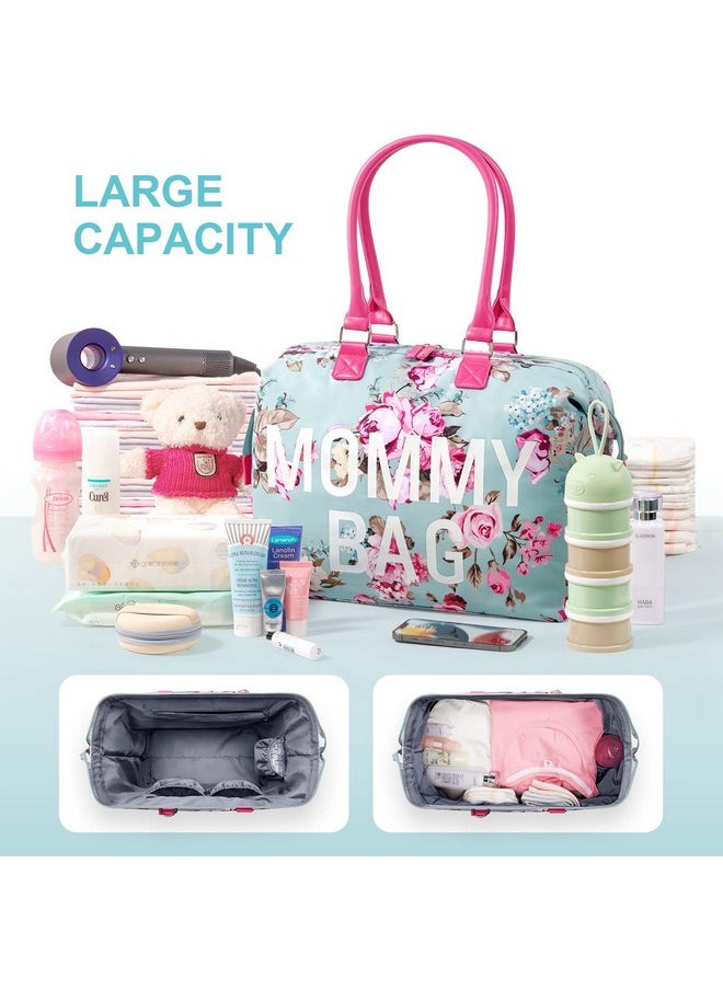 Mommy Hospital Bag For Labor And Delivery, Large Capacity Waterproof Multifunction Overnight Bag For Women, Mom Bag With Straps (Blue Floral)