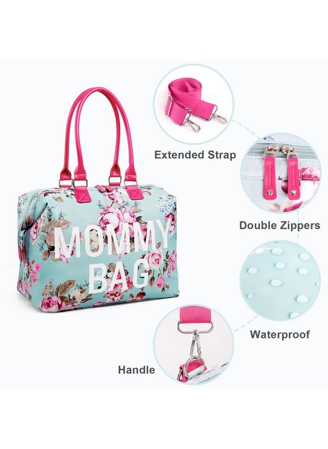 Mommy Hospital Bag For Labor And Delivery, Large Capacity Waterproof Multifunction Overnight Bag For Women, Mom Bag With Straps (Blue Floral)