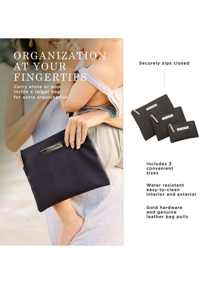 Organizer Trio | Zip-Close Pouches In 3 Convenient Sizes | For Diaper Bag, Stroller, Travel Bag Or Carry Alone | Carbon Cable Stitch