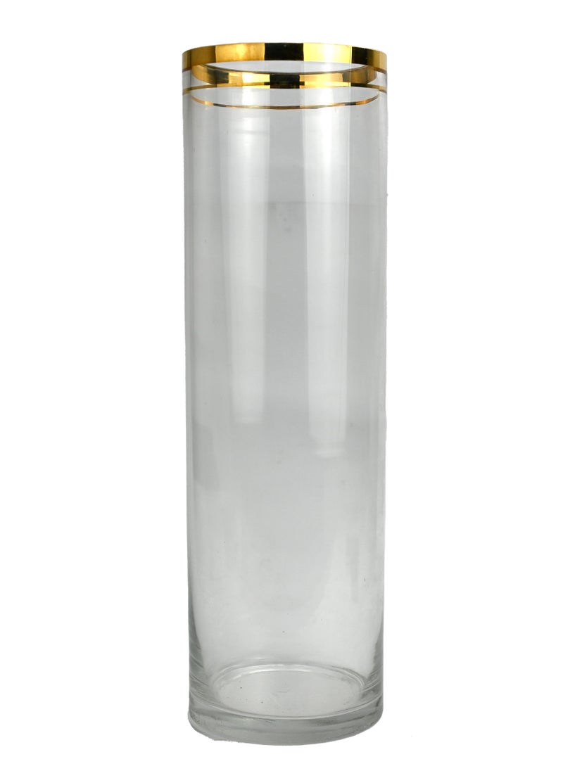 Glass Vase with Golden Border at The Surface, Flower Vase or Empty Vase Décor for Home and Office, Best Vase for Gifting to Friends & Families, Vase Décor for Living Rooms, Office, Hotel, Cafe