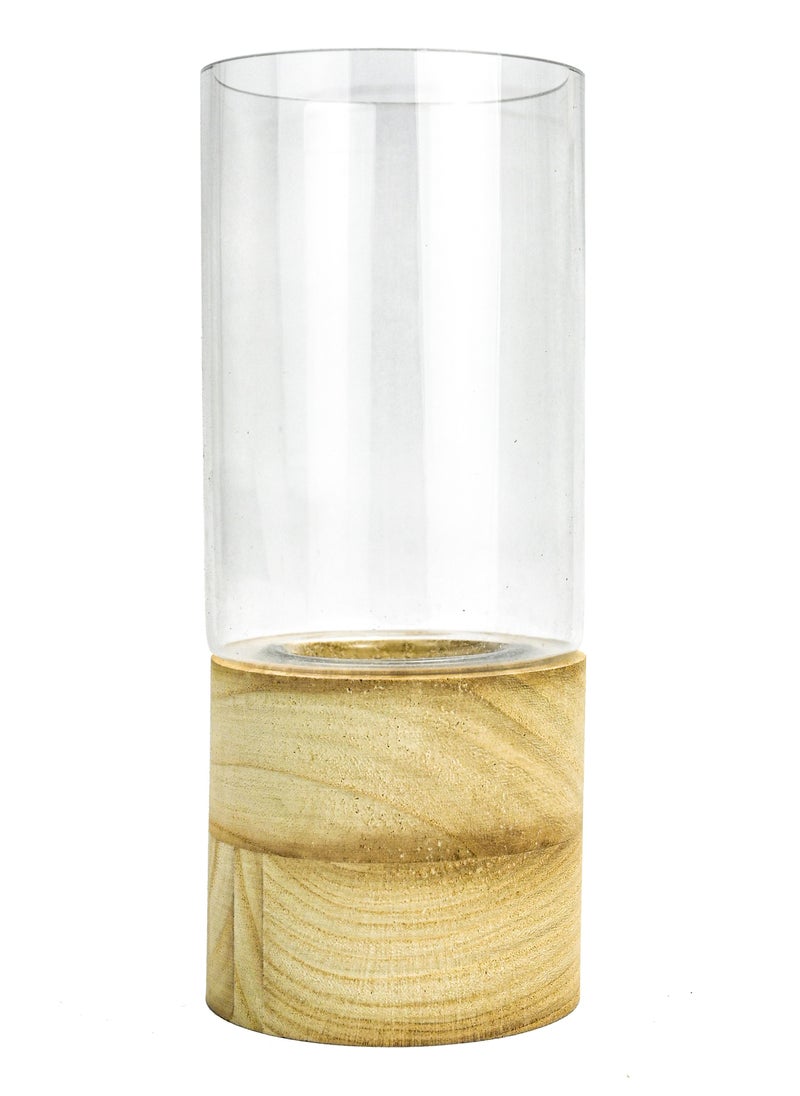 Glass Vase with Wooden Base, Transparent Glass Vase, Vase for Living Rooms, Office, Vase for Hotels & Café, Flower Vase or Centerpieces