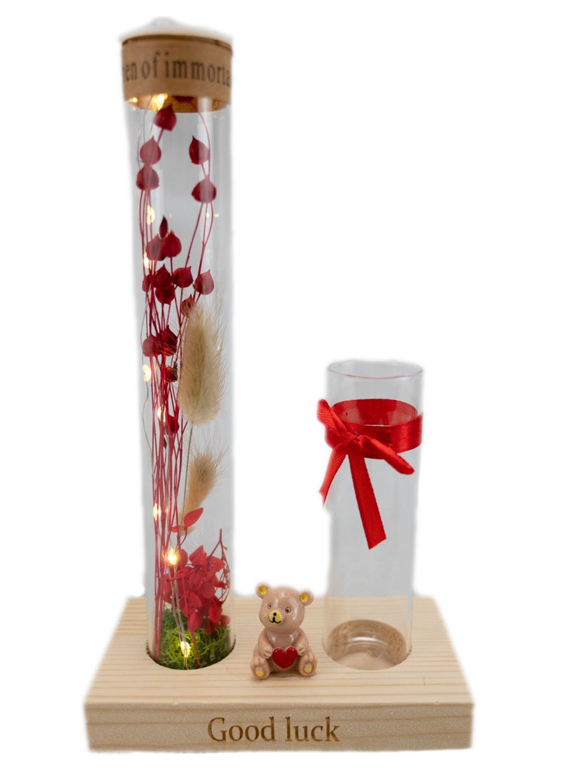 Medium Test Tube Flower With Lights And Blank Vial Vase For Small Fresh And Dried Flowers Red Flower With Led Lighting In The Bottle Showpiece For Home Decorative Car Dashboard And Office