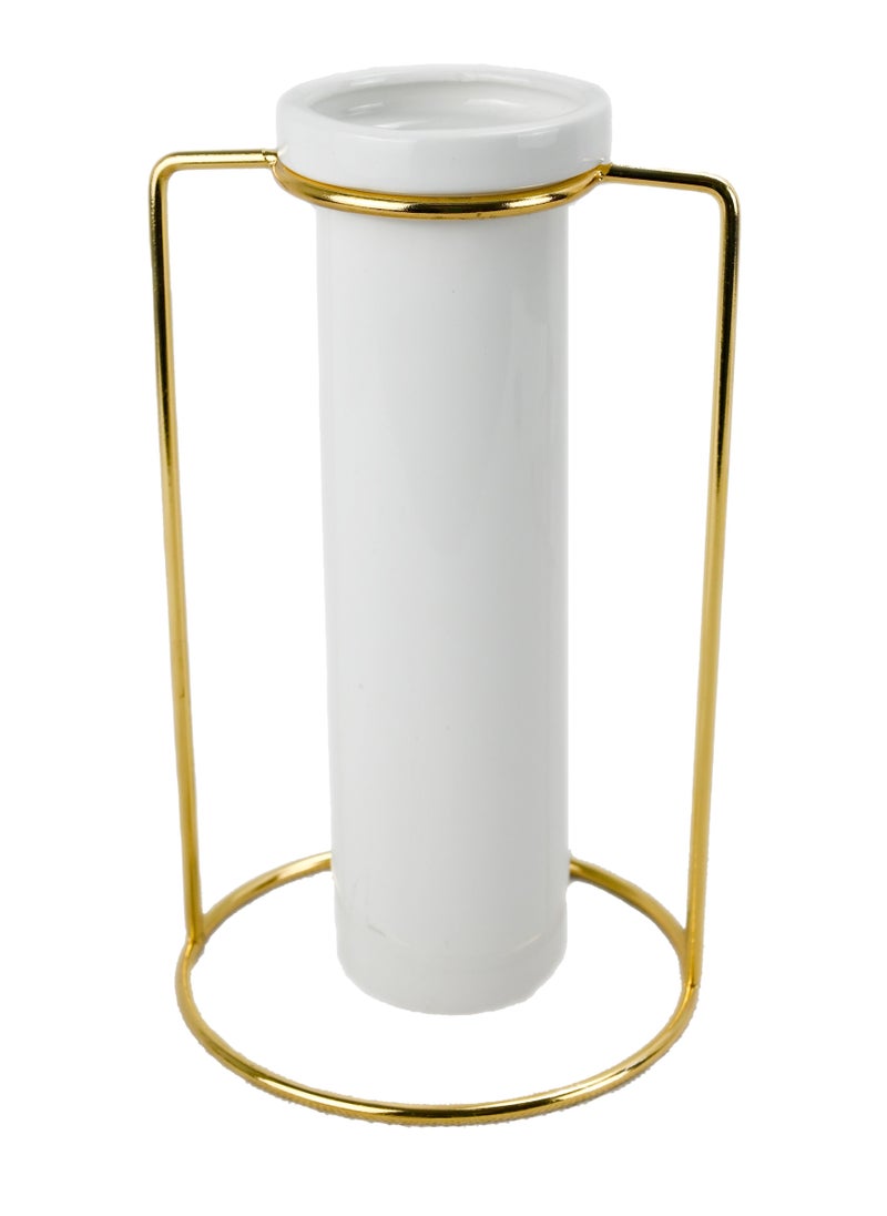 Tube Vase for Flowers, Ceramic Vase with Metal Stand Racks, Hydroponic Tube Vase, Golden Plated Metal Frame Plant Vases Set,Table Vase for Home Décor