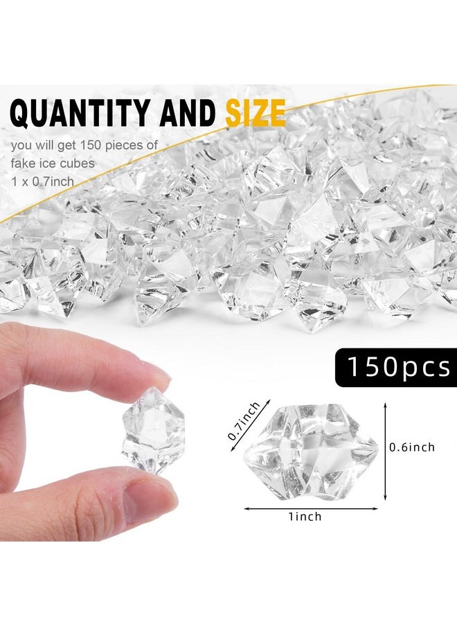 Fake Ice Rocks, 150Pcs Acrylic Gems Crystals Clear Rocks Plastic Diamonds Vase Centerpiece For Christmas Vase Fillers Winter Decoration Party Table Scatter Wedding Food Display