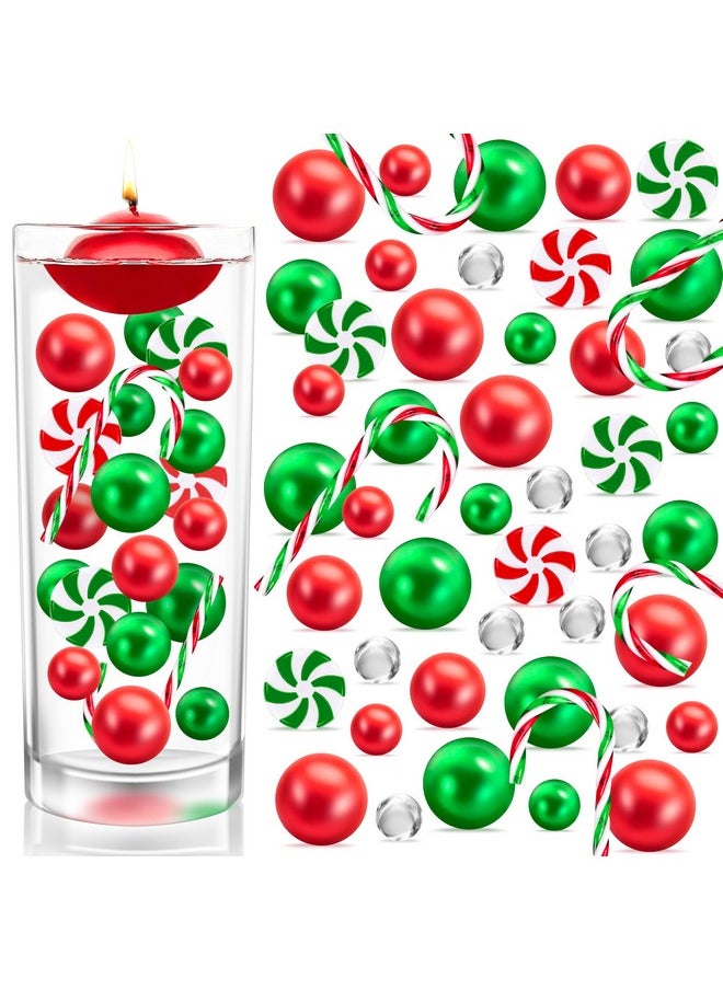 10000+ Diy Floating Vase Filler Kit Christmas Vase Fillers, Including 10000Pcs Water Gel Beads, 210Pcs Red Green Pearls, 20Pcs Candy Cane For Home Table Decor