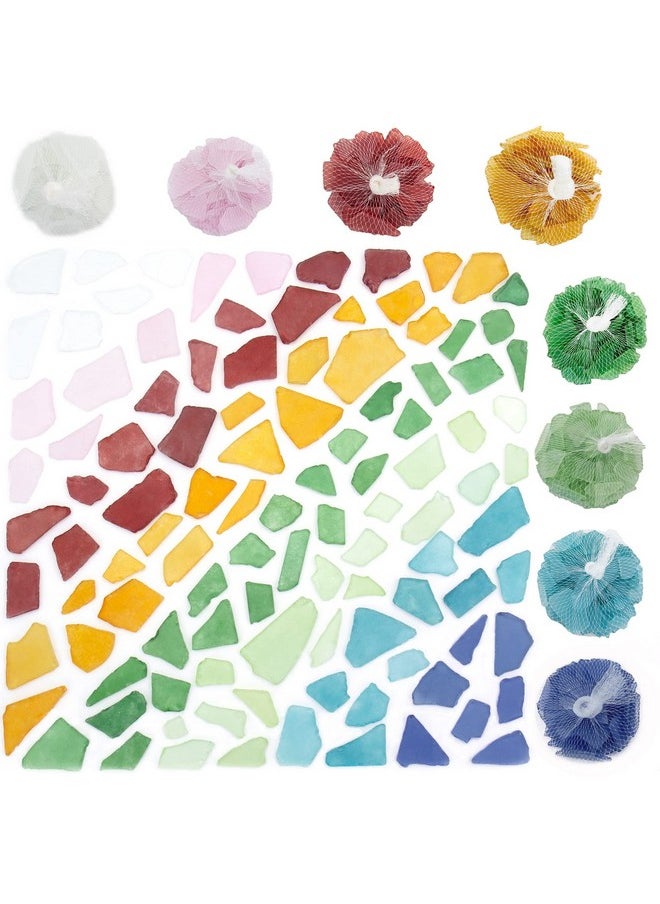 Sea Glass 64 Ounces Assorted Mix Rainbow Colors | Multiple Choices Crushed Glass Vase Filler | Aquarium Nautical Décor For Art Crafts Flat Frosted Dyed Color Stone