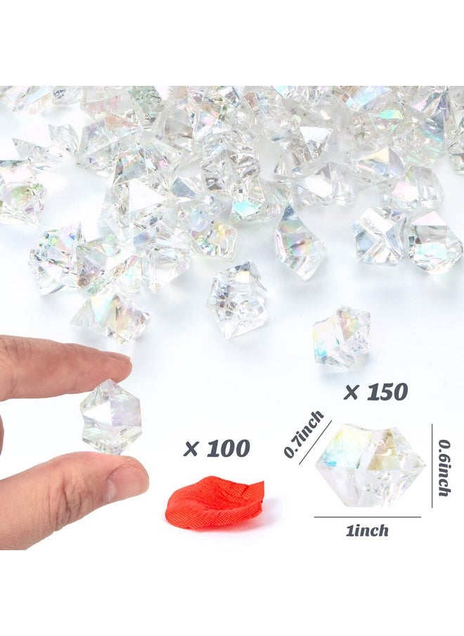 Dazzling Clear Fake Ice Rocks, 150Pcs Clear Holographic Acrylic Crushed Ices Sparkling Clear Fake Diamonds Iridescent Plastic Clear Gems Marble Vases Fillers Table Scatter Decoration