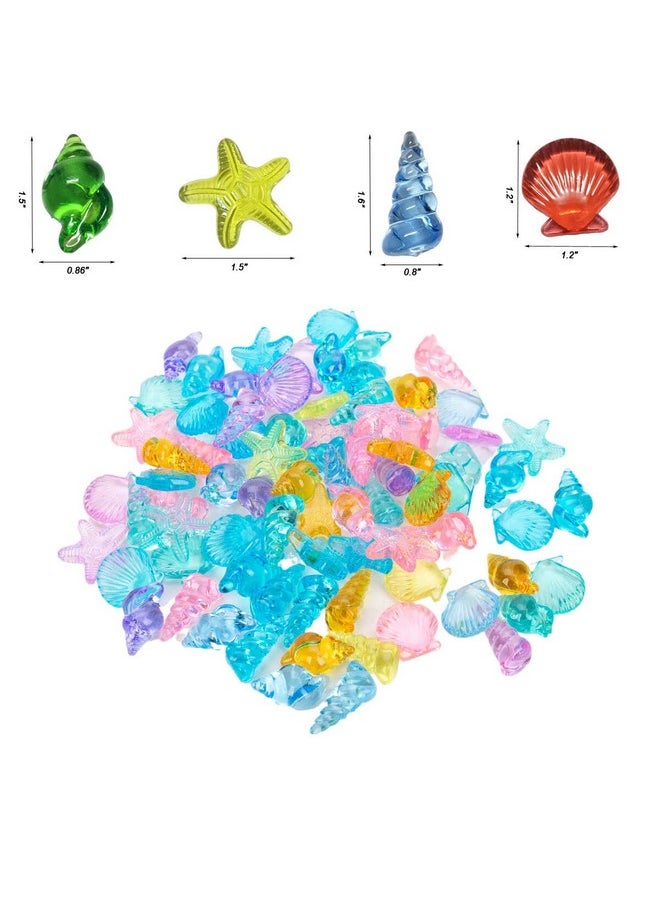 Plastic Sea Shells, Conch, Starfish For Fish Tank, Vase Filler, Diving Gems, Beach Themed Decorations(Assorted Color,80 Pieces)