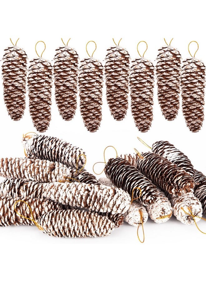 18Pcs Snow Pinecone Ornaments, Large Spruce Pinecones Hanging Pinecones For Decorating Natural Pine Cones For Christmas Tree Hanging Decoration