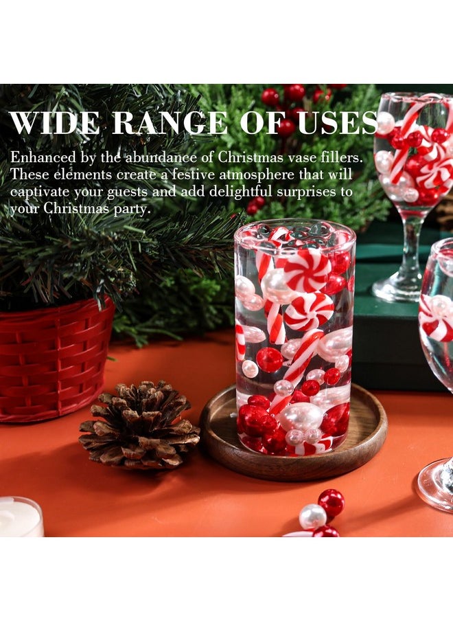 10120Pcs Christmas Vase Fillers, Candy Cane Decorations Red White Floating Pearls Vase Filler Clear Water Beads For Christmas Holiday Home Decoration