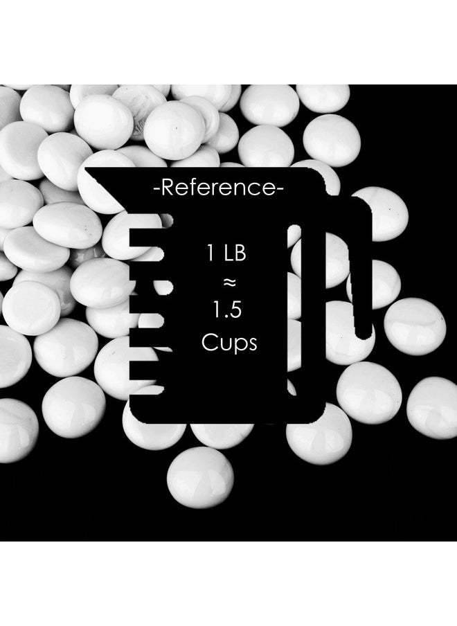 White Glass Flat Gemstone Vase Fillers (1 Lb) | Flat Aquarium Marble Beads | Decorative Mosaic Glass Gem Pebbles Approx. 85~100 Pcs